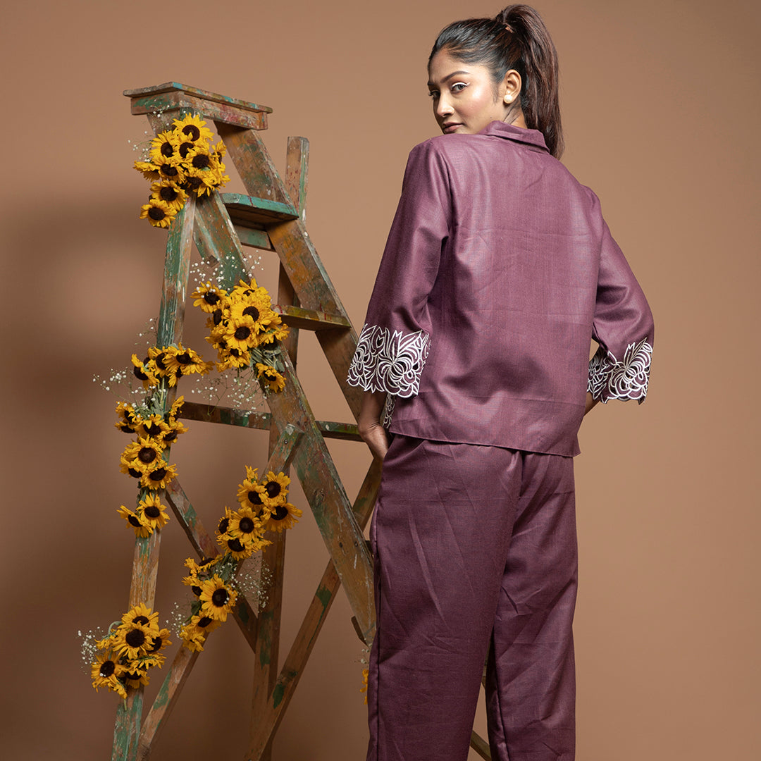 cutwork coordset in violet