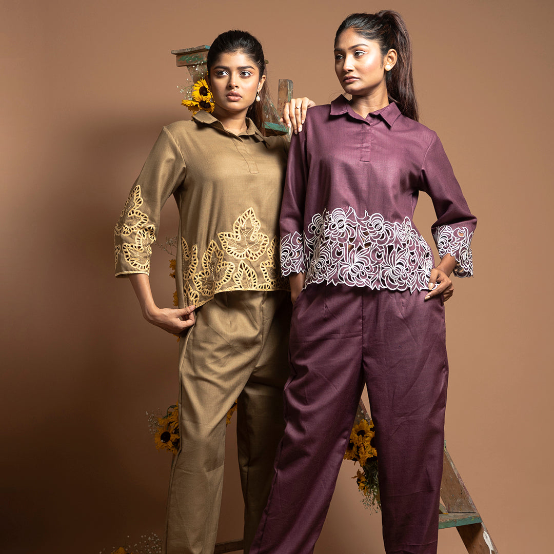 cutwork coordset in violet