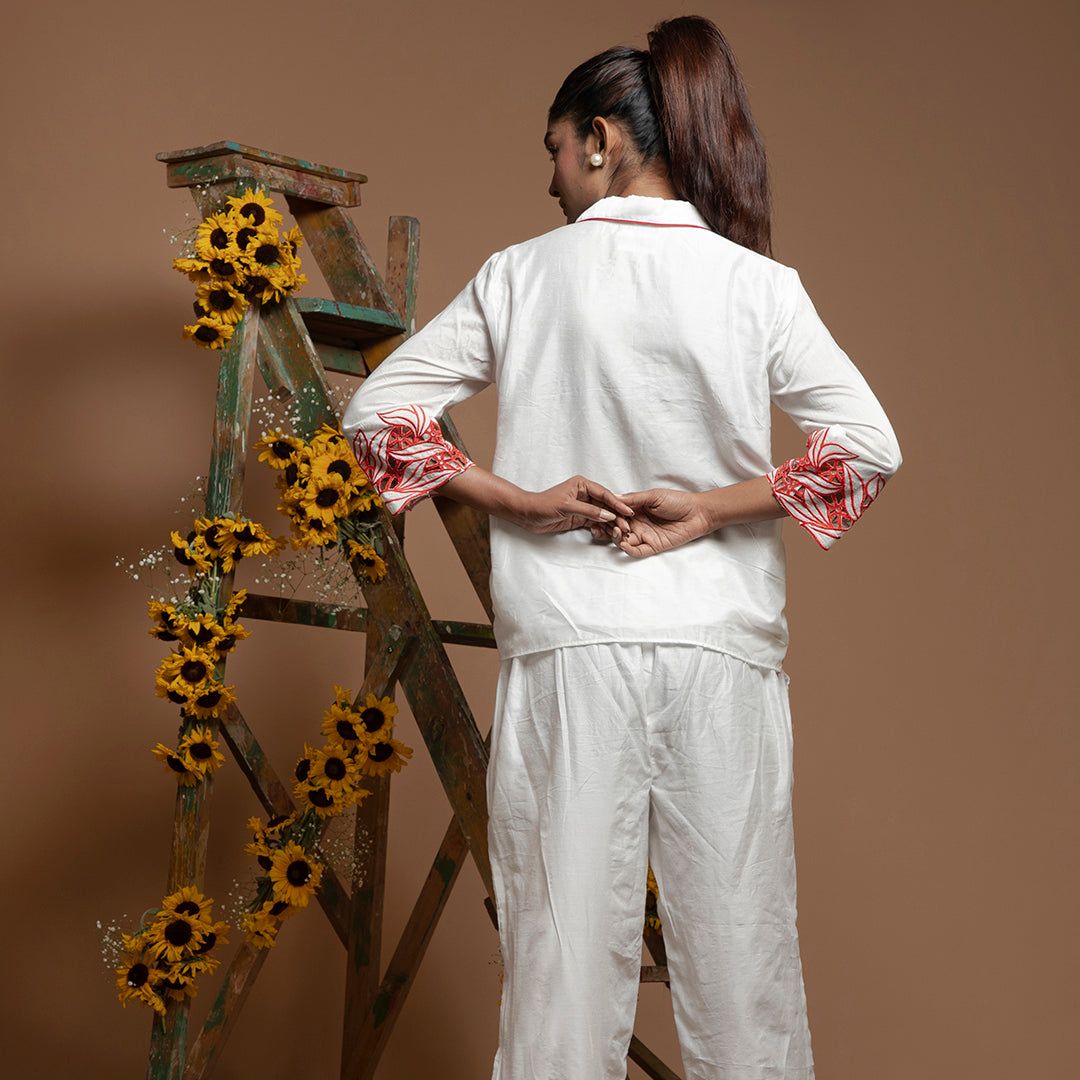 cutwork coordset in white and red