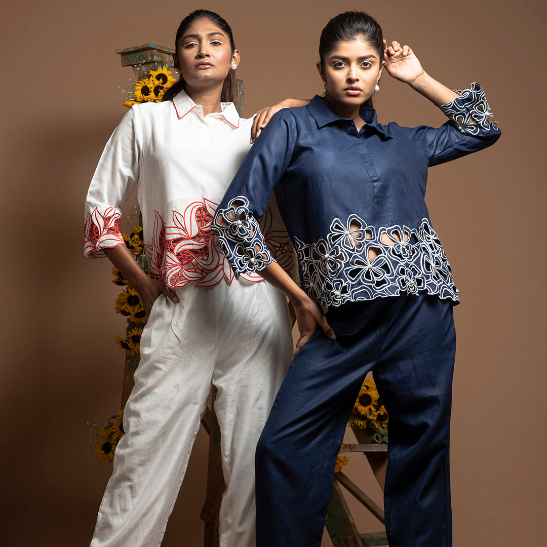 cutwork coordset in white and red