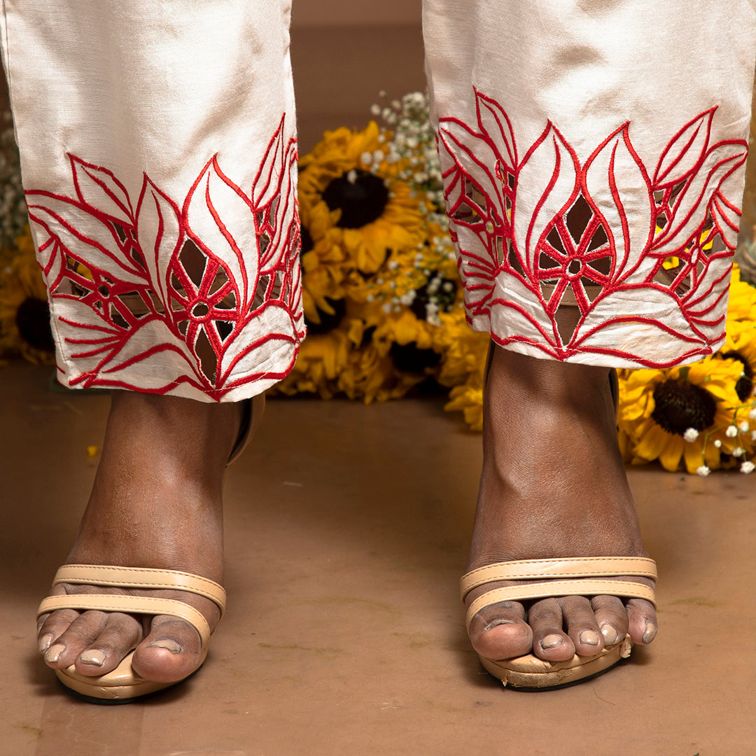 cutwork coordset in white and red