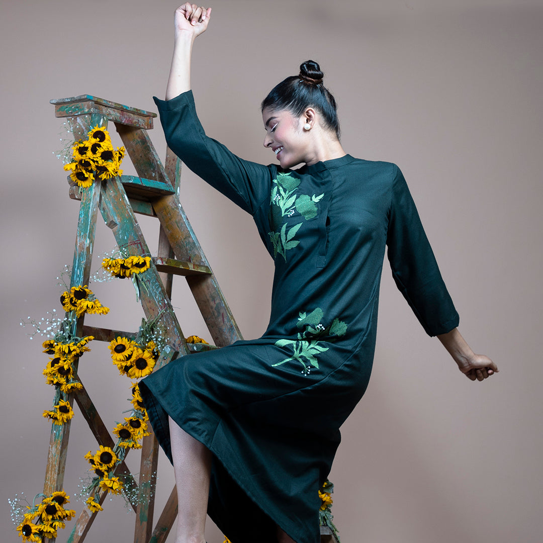 Green embroidery dress