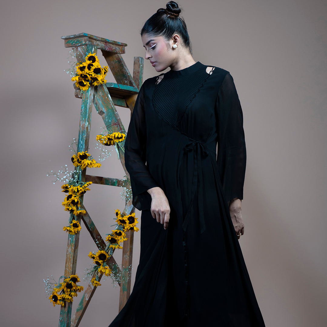 Black georgette drape dress