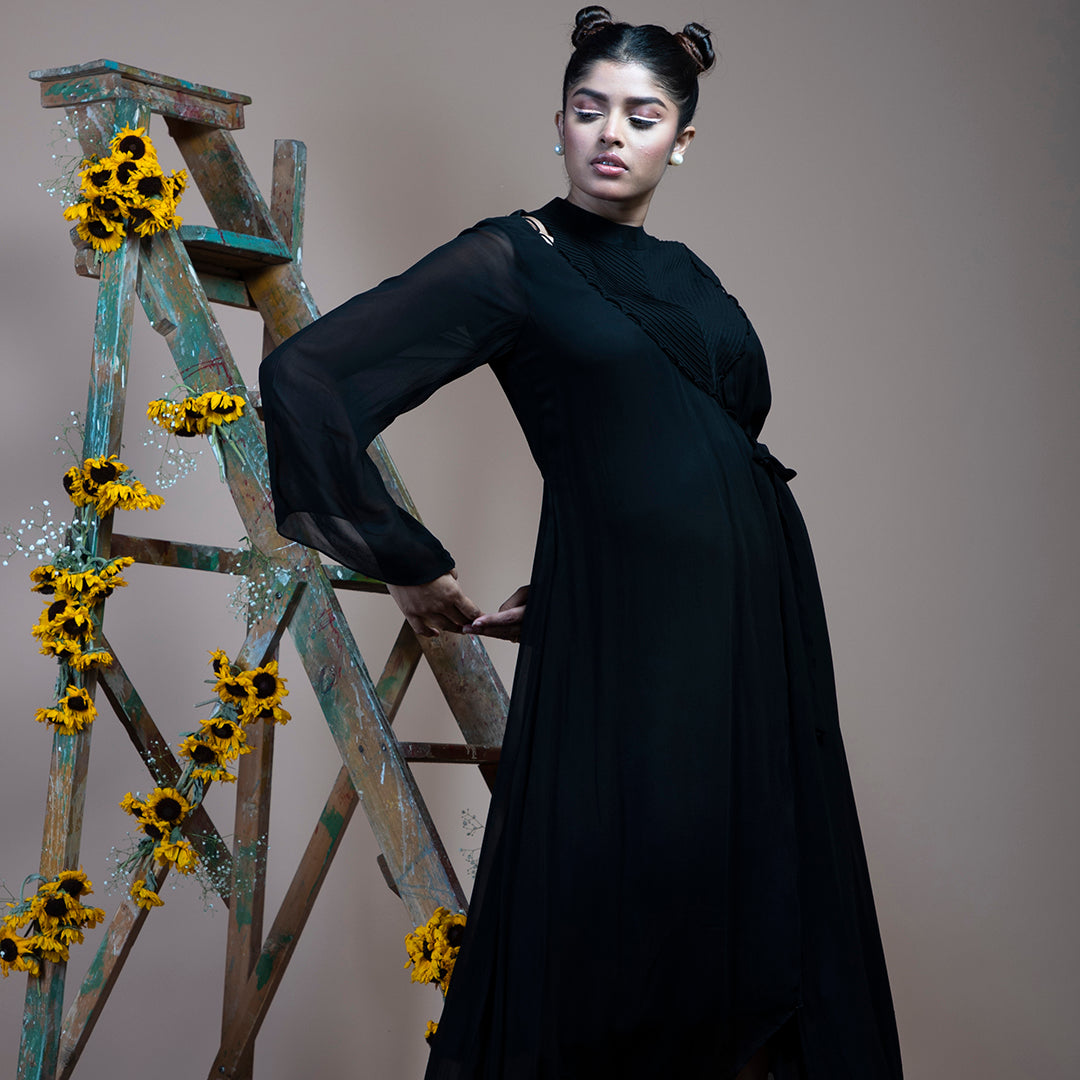 Black georgette drape dress