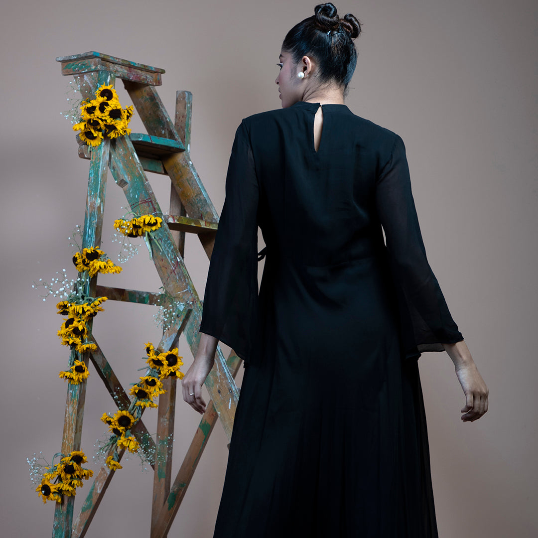 Black georgette drape dress