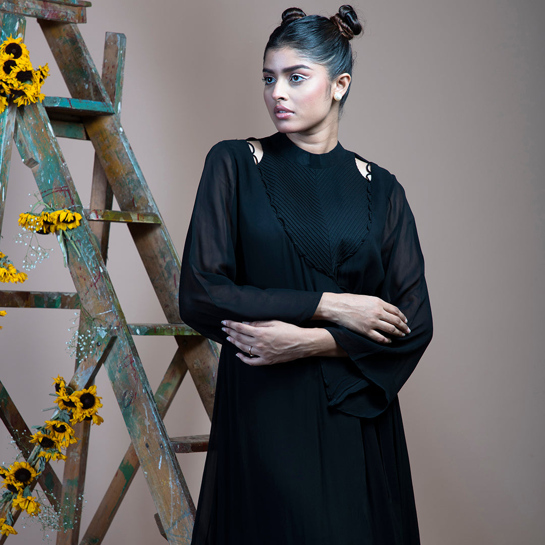 Black georgette drape dress