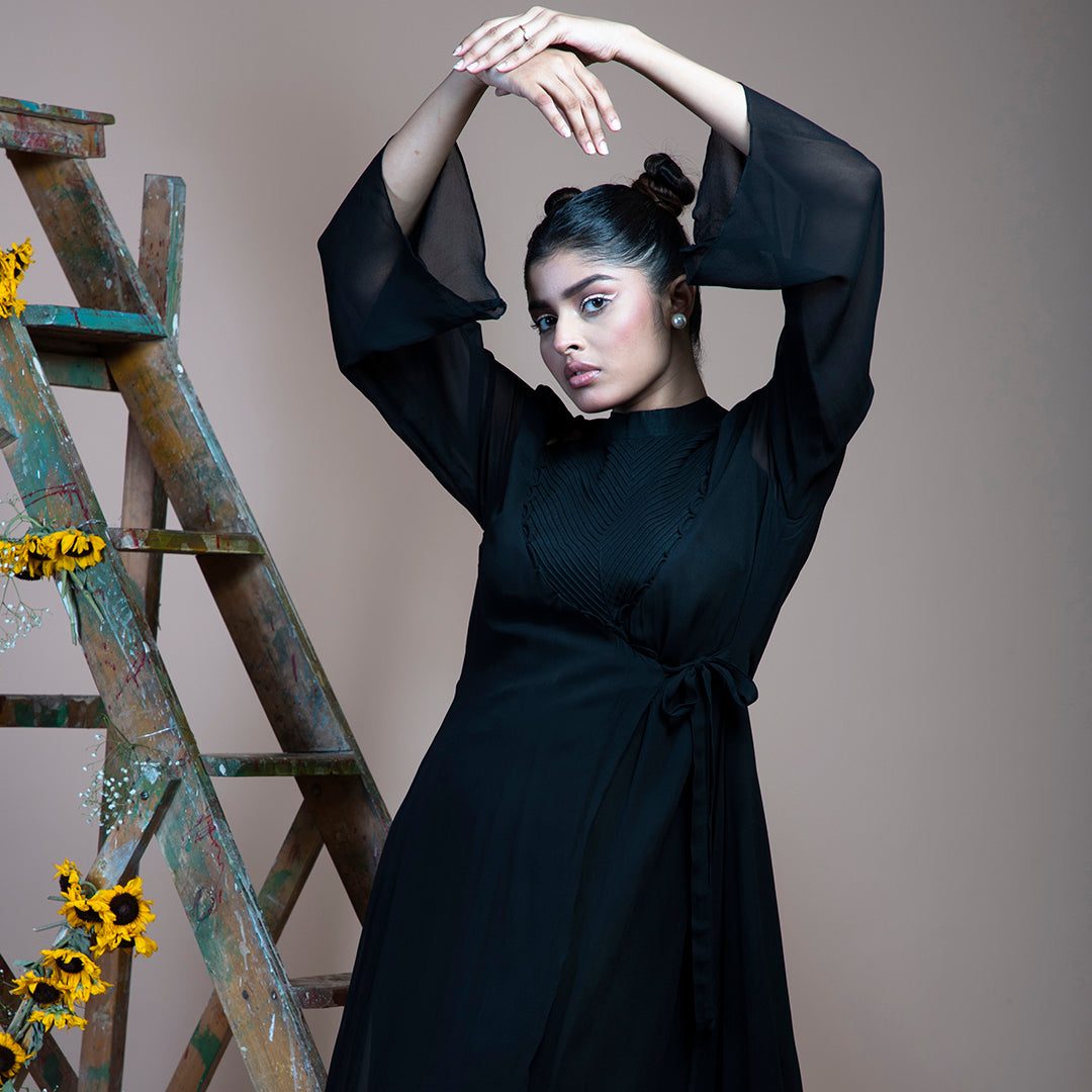 Black georgette drape dress