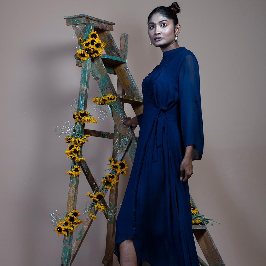 Blue georgette drape dress