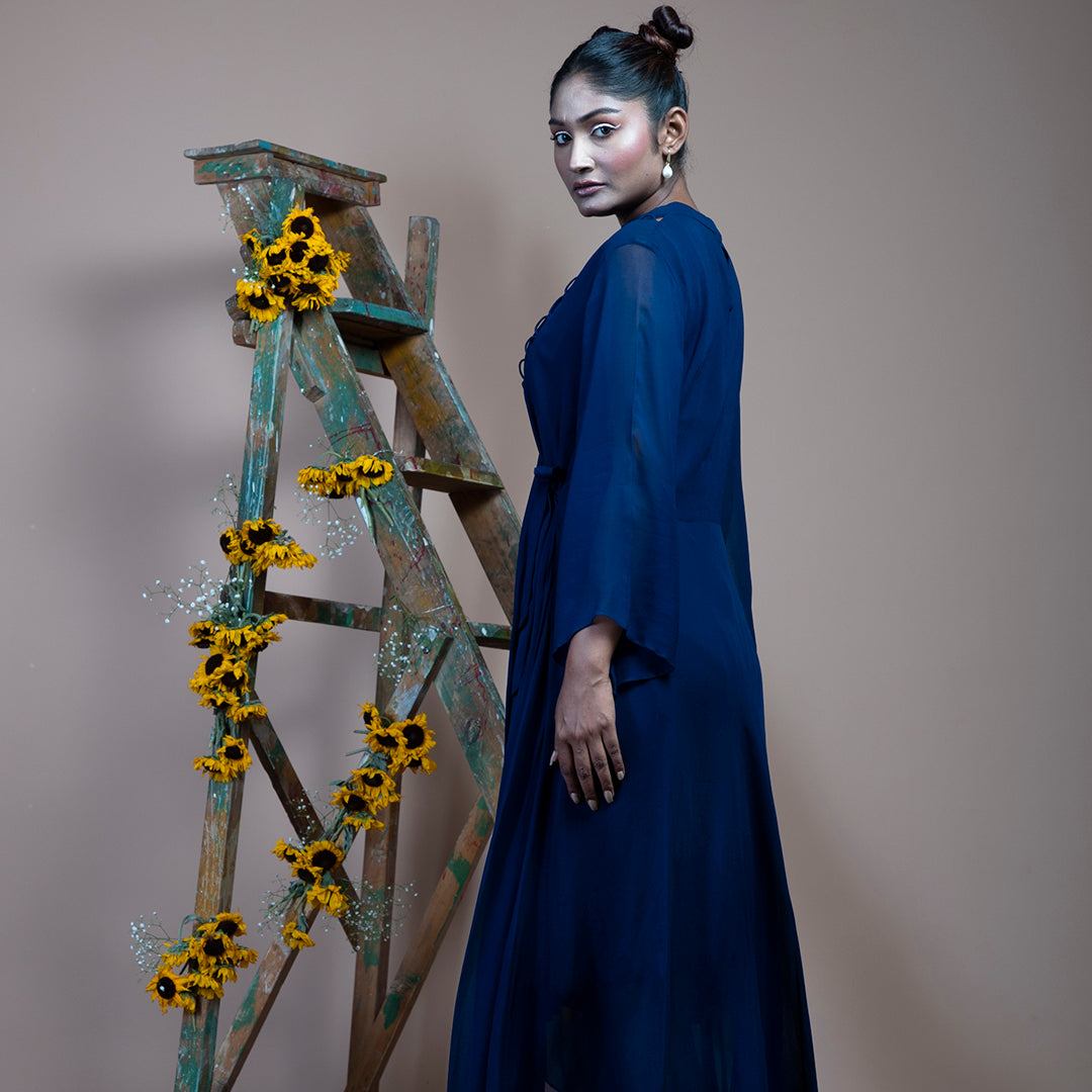 Blue georgette drape dress