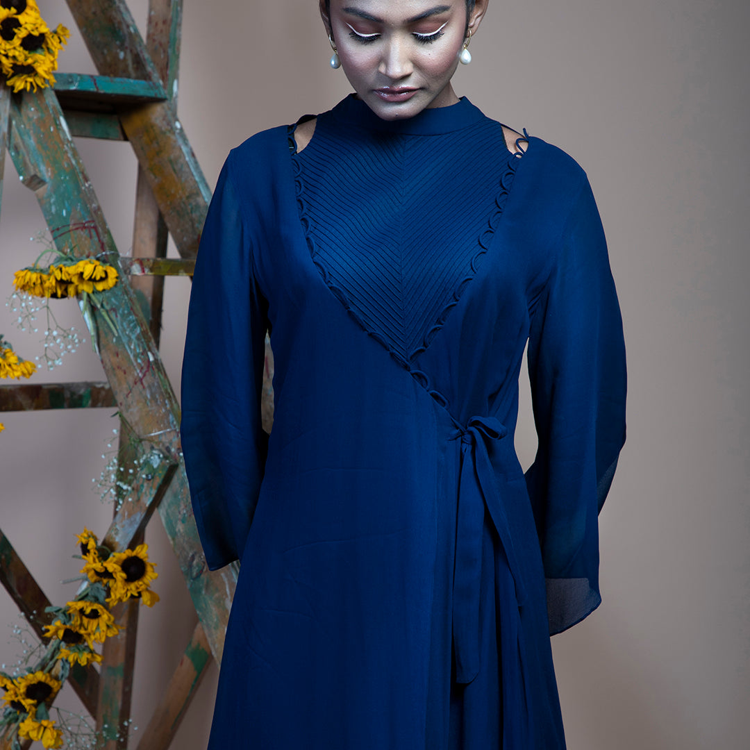 Blue georgette drape dress