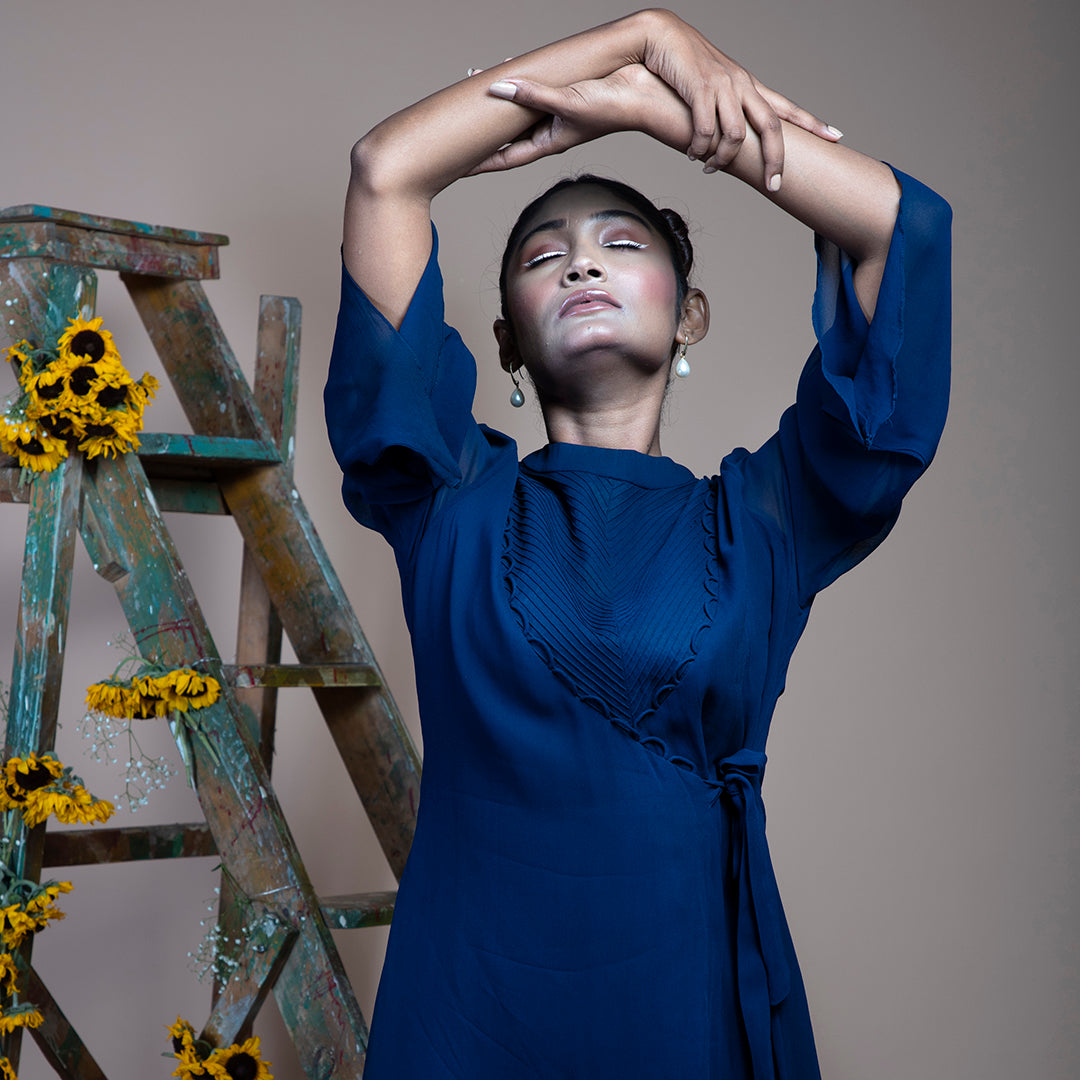 Blue georgette drape dress