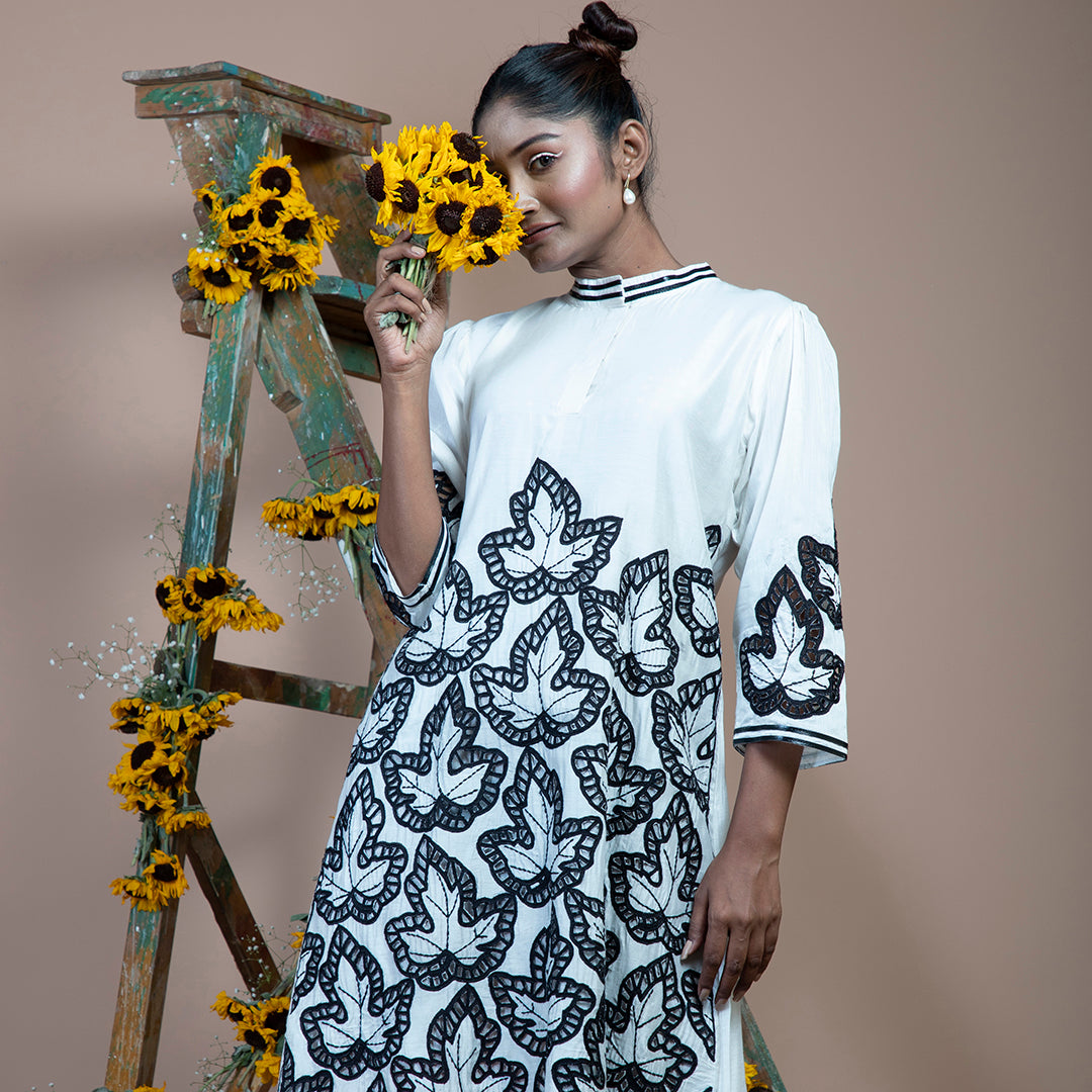 White dress with black cutwork