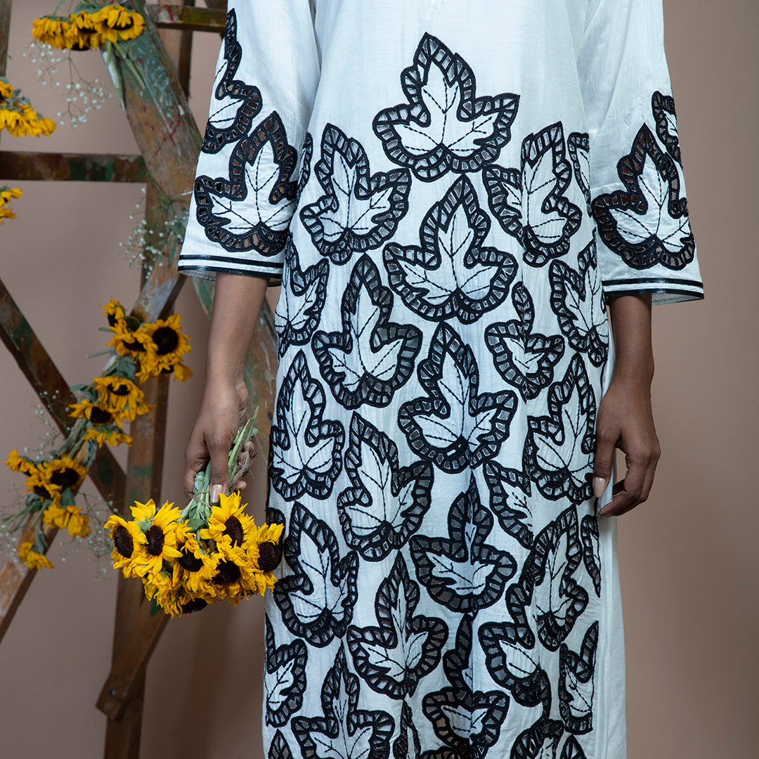White dress with black cutwork