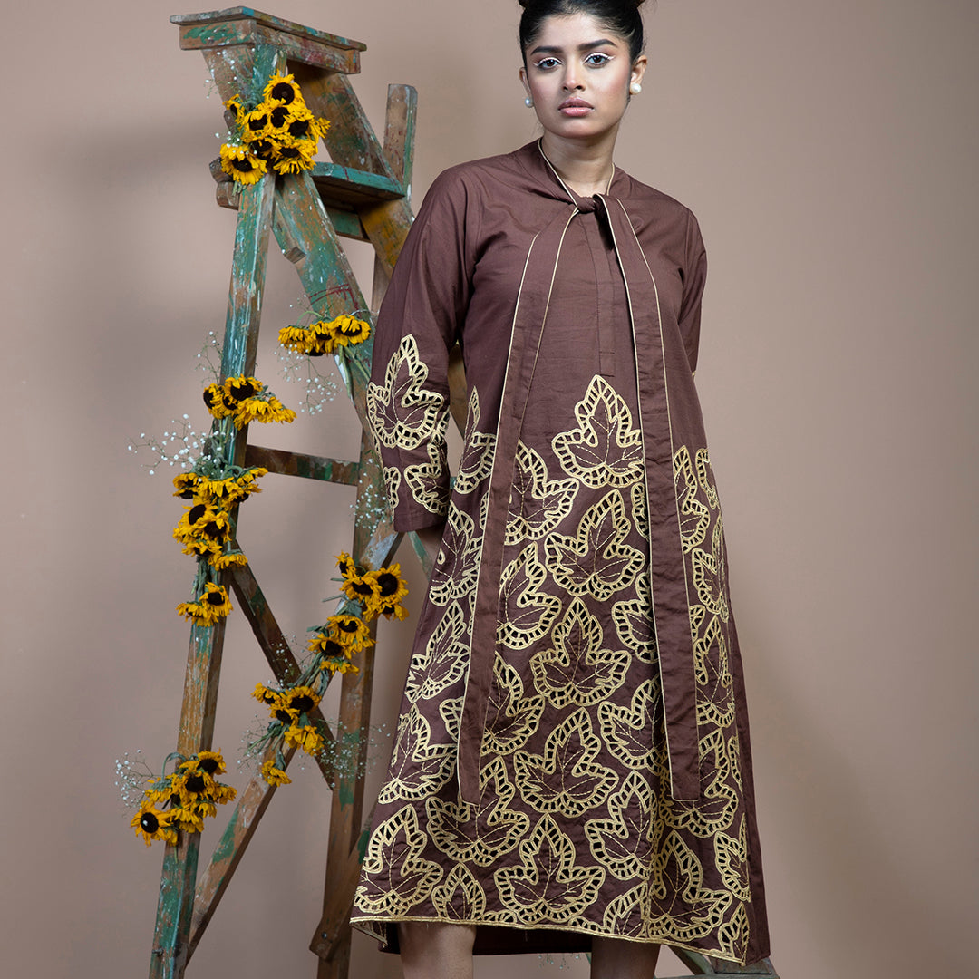 Brown cutwork dress