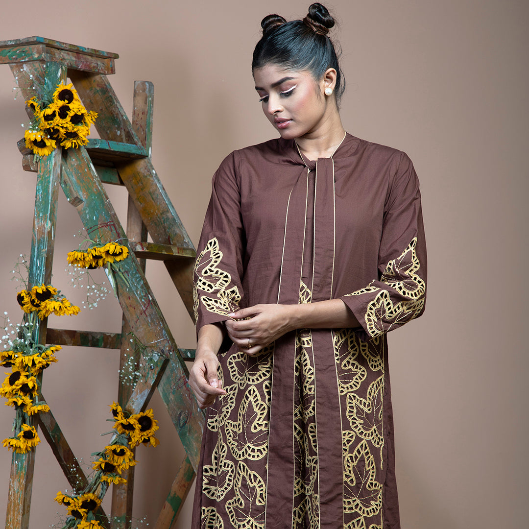 Brown cutwork dress