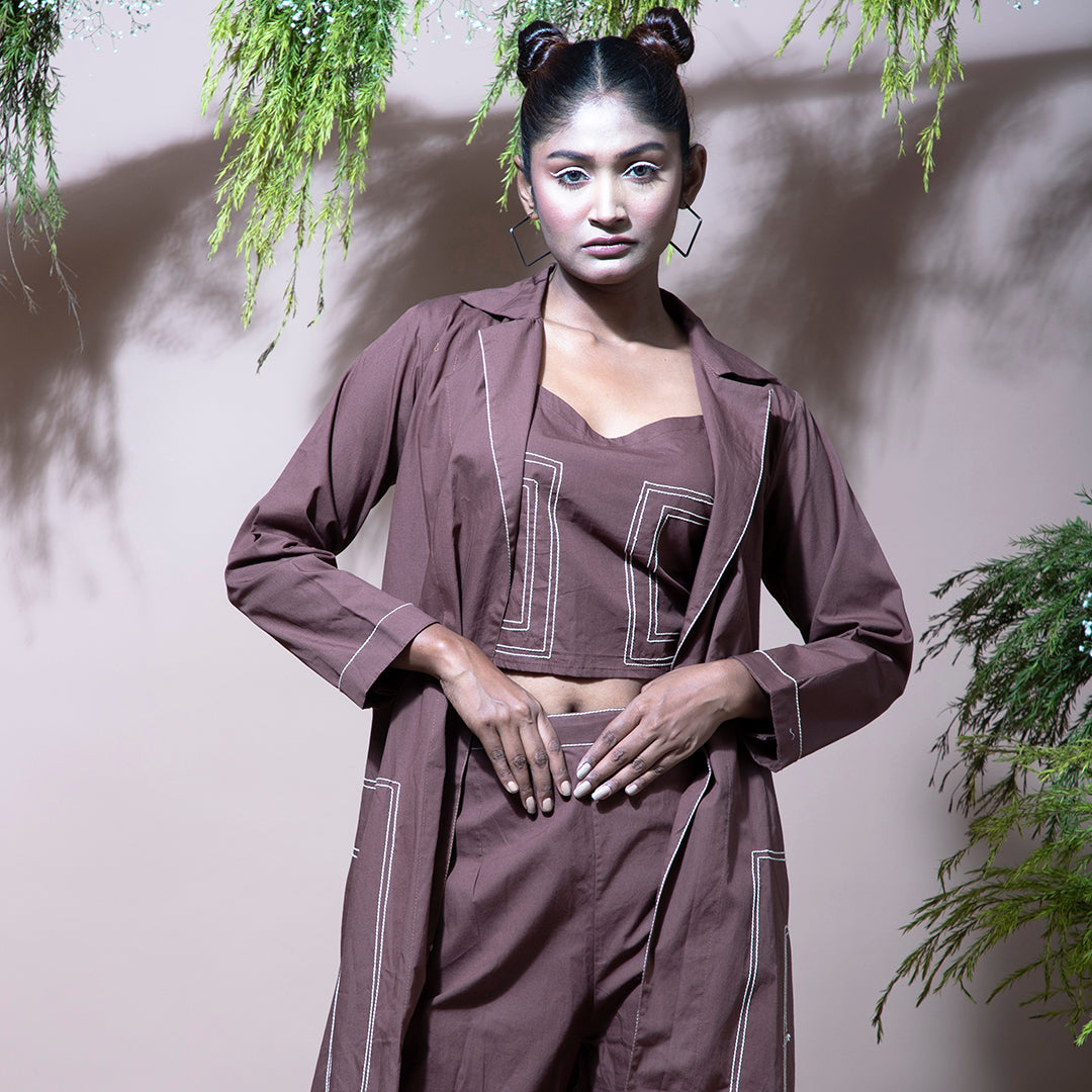 Brown coordset with jacket