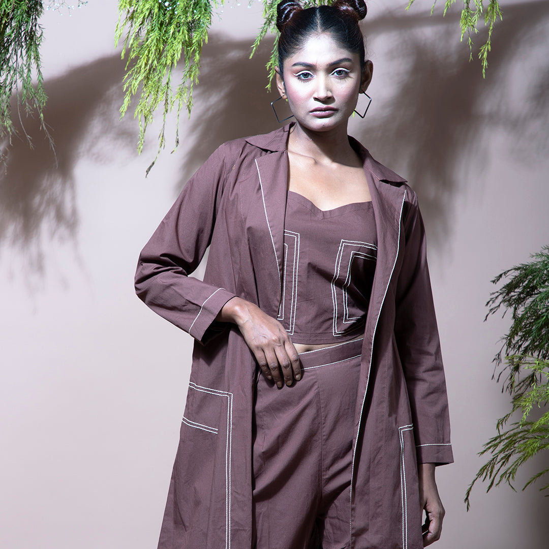 Brown coordset with jacket