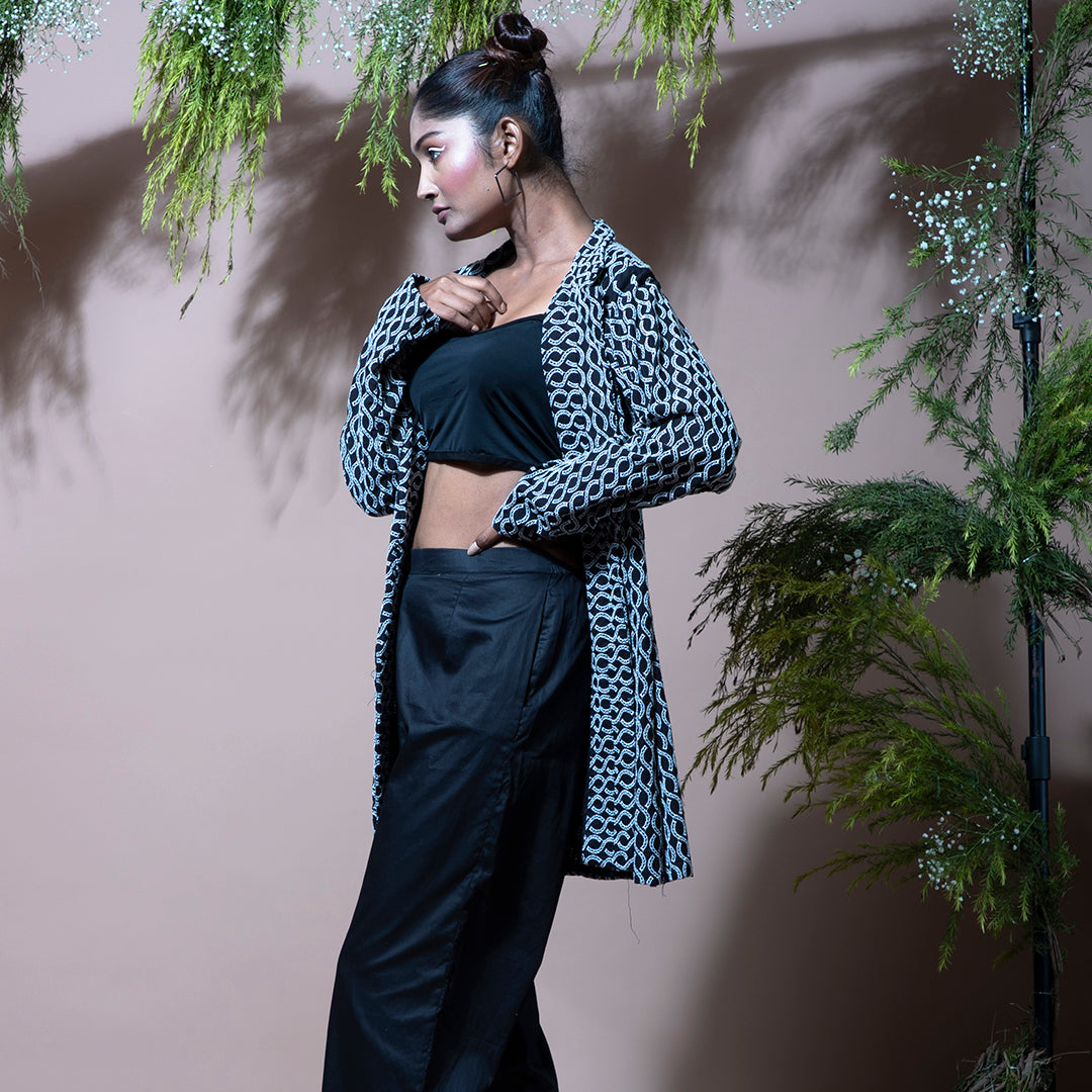 Black coord with cutwork jacket and pant
