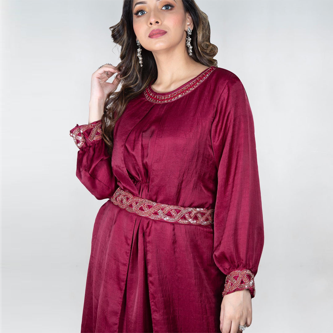 Full length party dress with hand embroidery