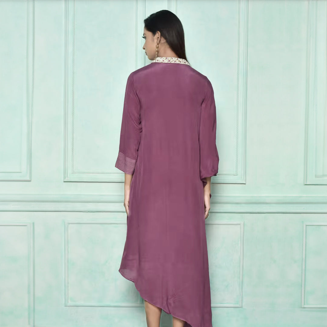 High low dress with embellished collarhigh low dress with embellished collar