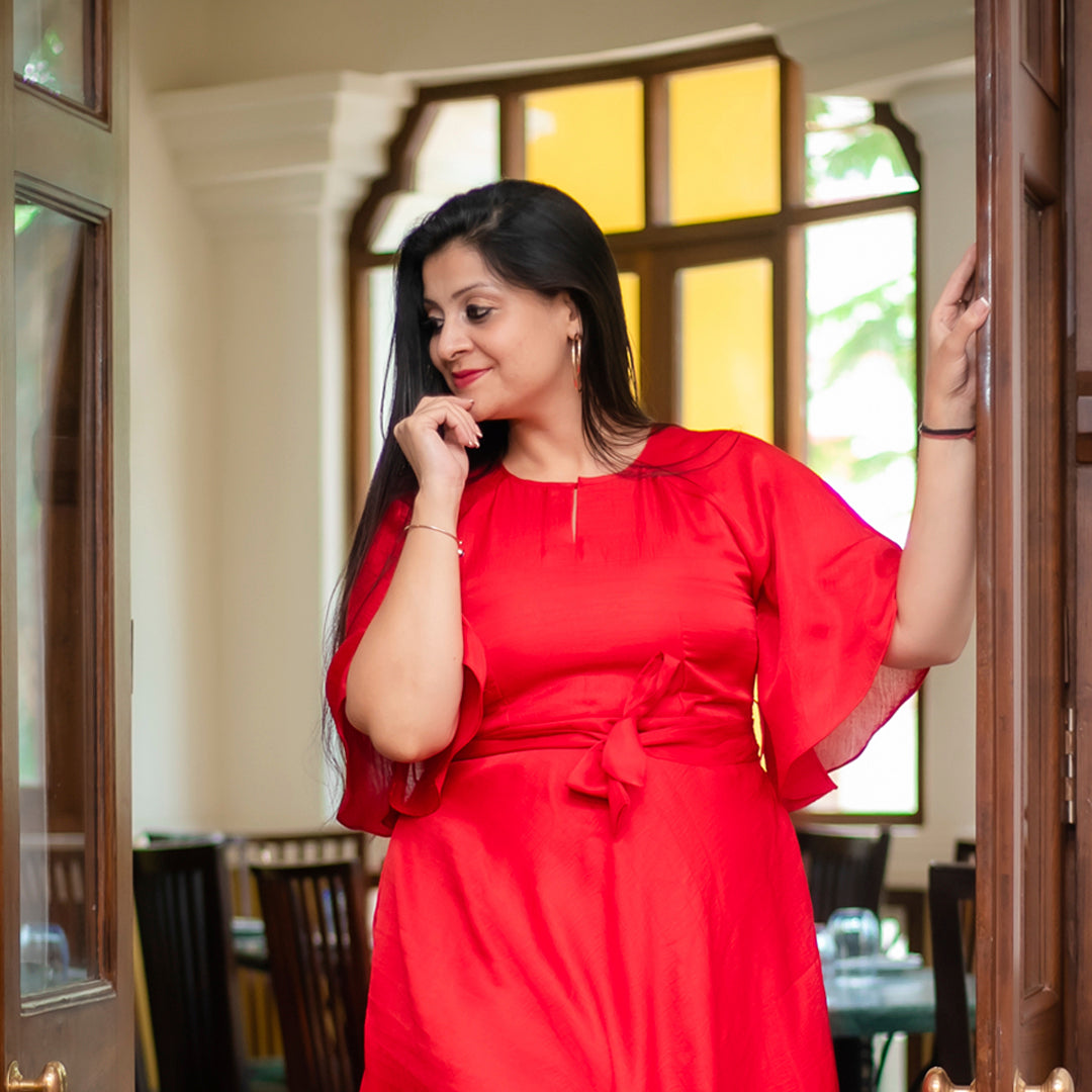 Red dress with tie on belt