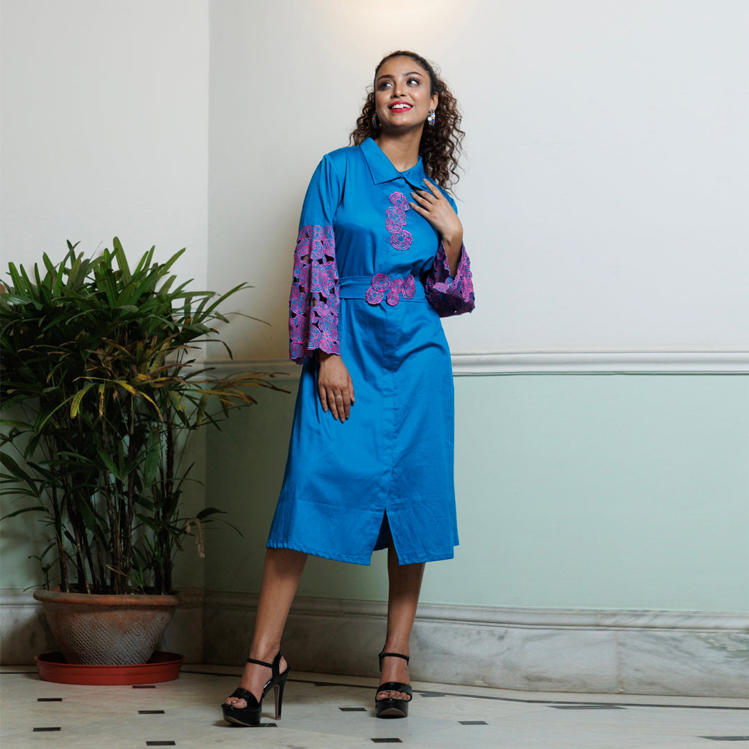 Cutwork sleeves elegant midi dress