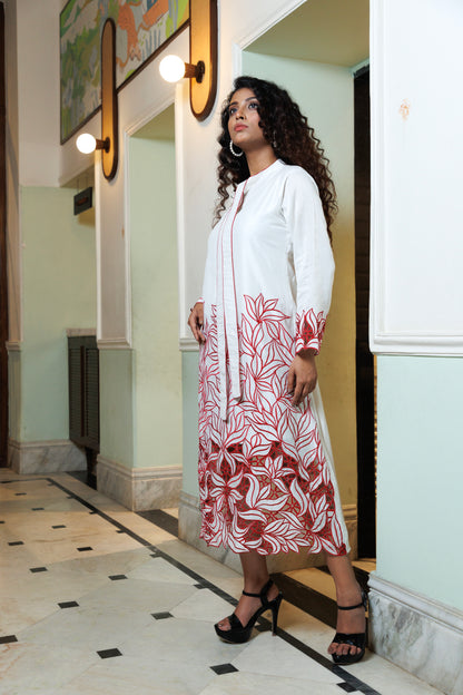 White chanderi dress with cut work