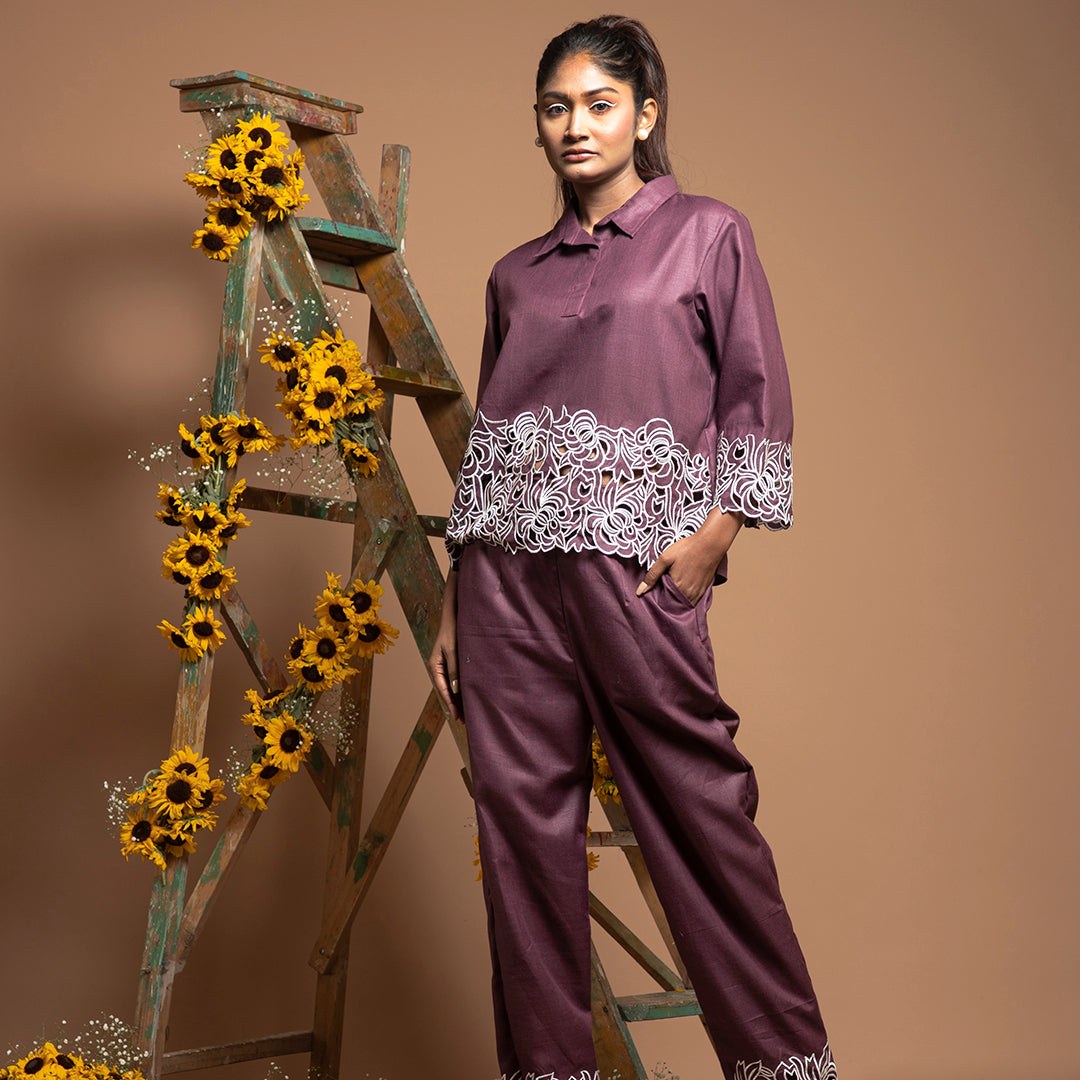 cutwork coordset in violet