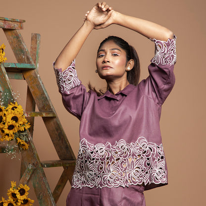 cutwork coordset in violet