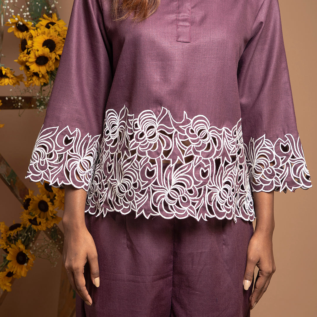 cutwork coordset in violet