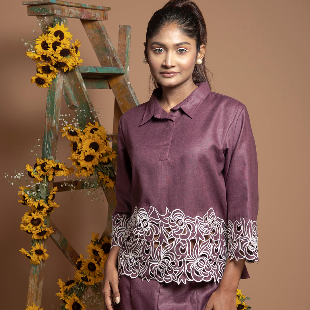cutwork coordset in violet