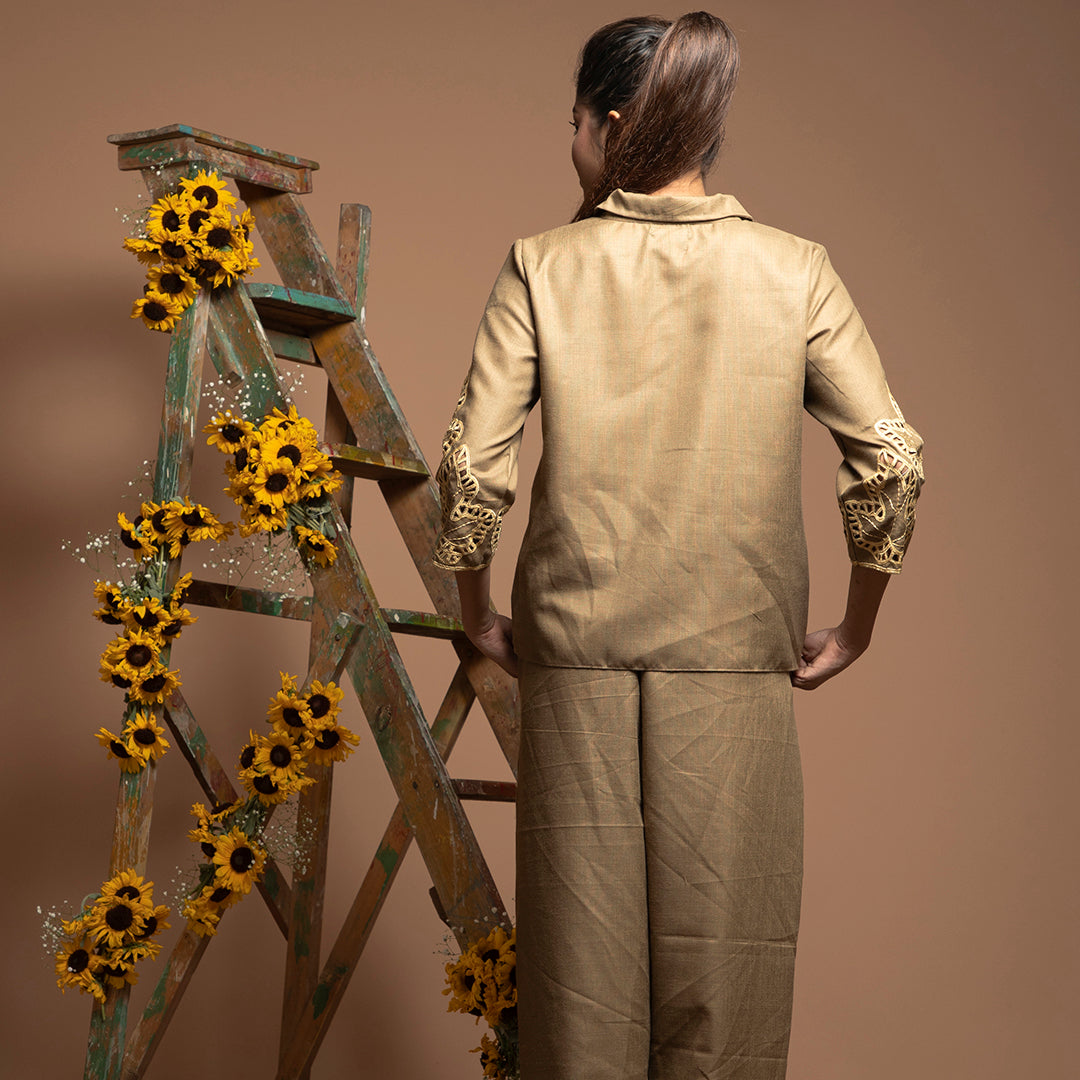 cutwork coordset in brown