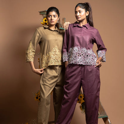 cutwork coordset in violet