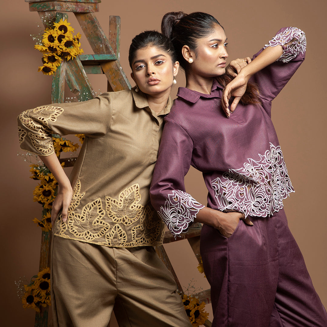 cutwork coordset in violet