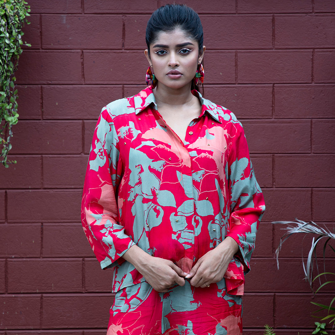 Red printed coordset