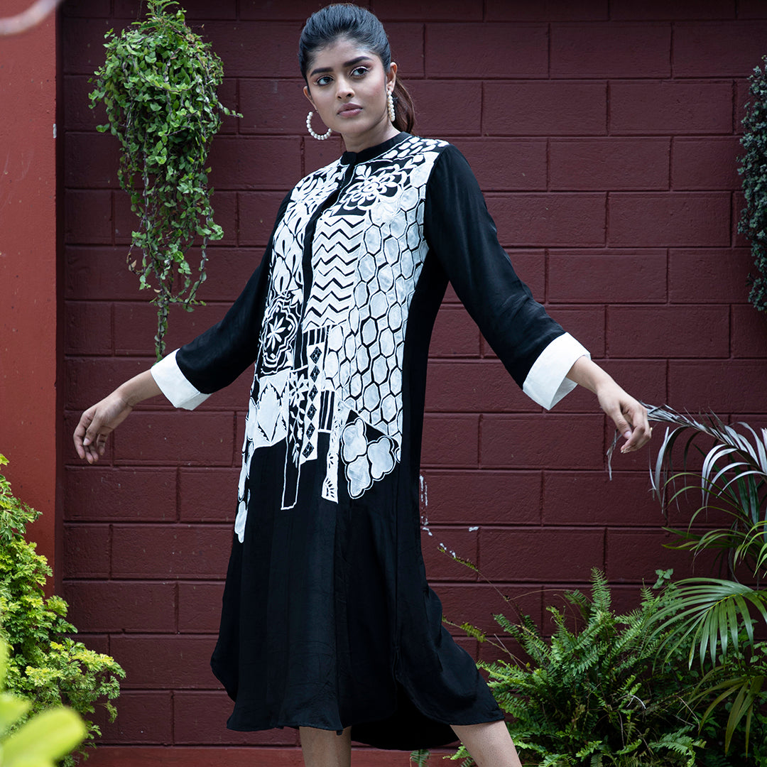 Black and white applique dress