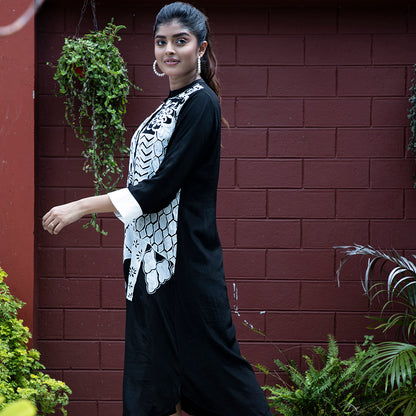 Black and white applique dress