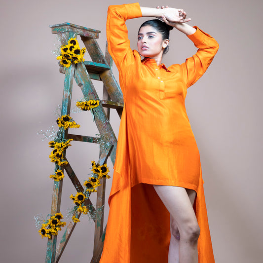Orange short shirt dress