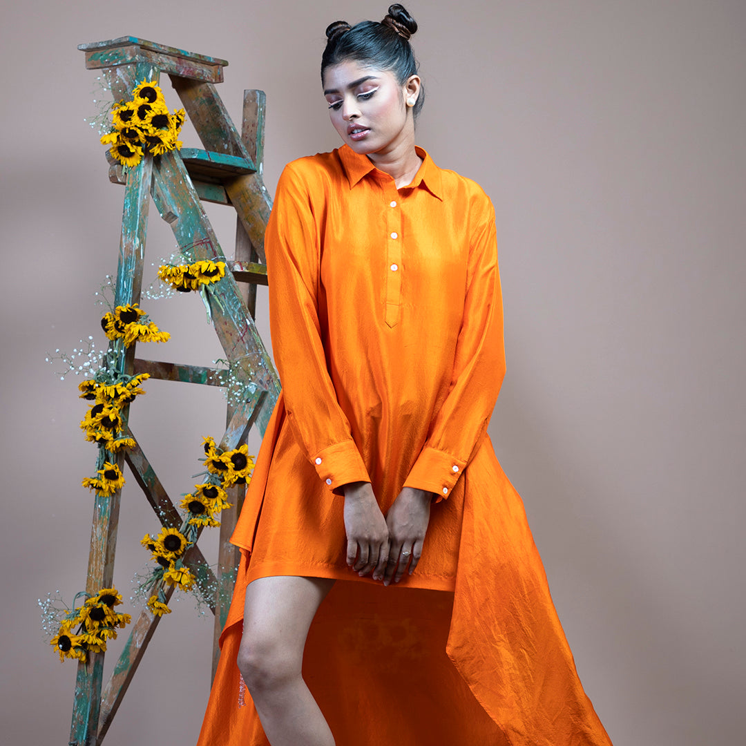 Orange short shirt dress