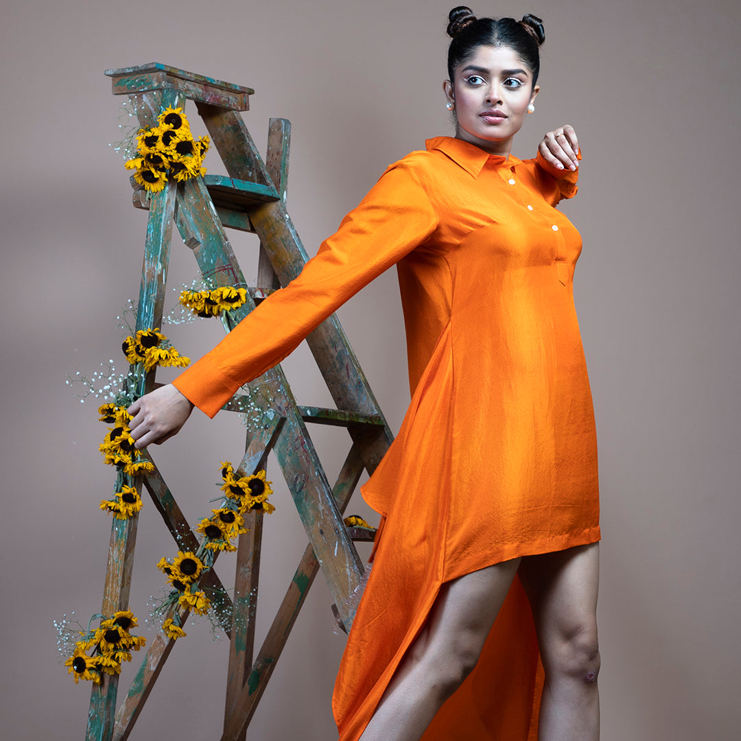 Orange short shirt dress