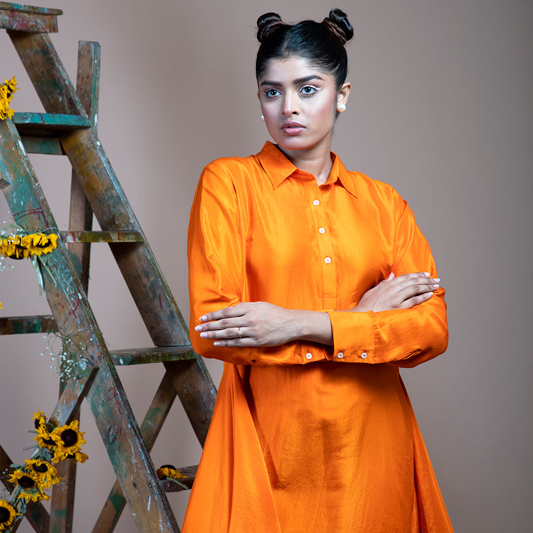 Orange short shirt dress