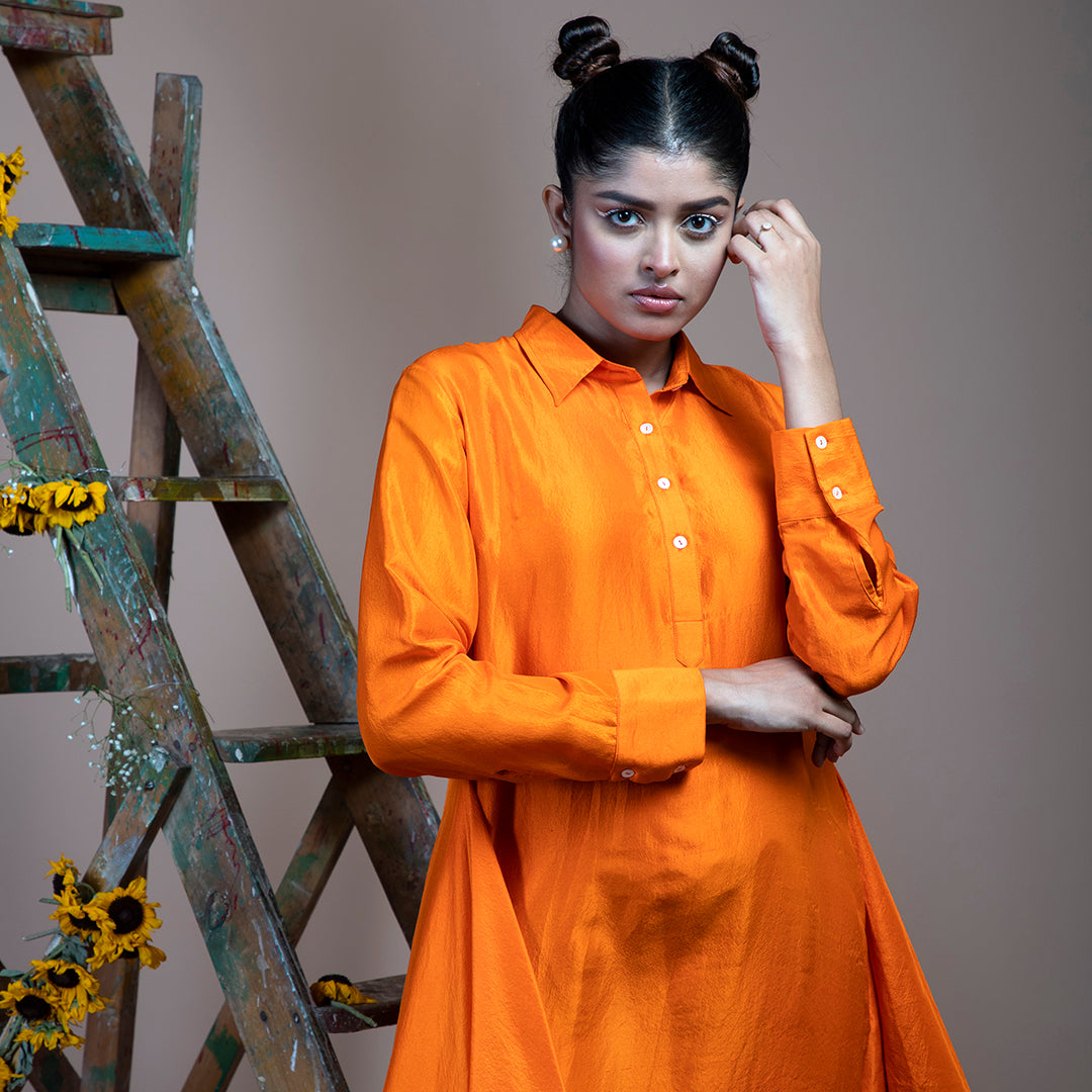 Orange short shirt dress