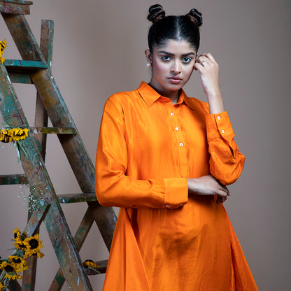 Orange short shirt dress