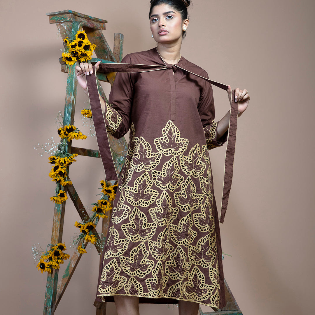 Brown cutwork dress