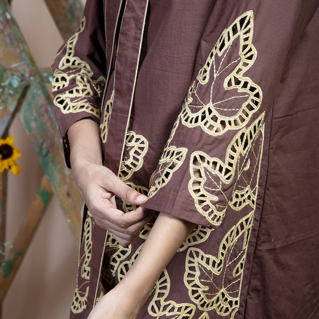 Brown cutwork dress