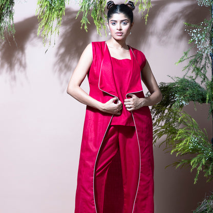 Red sleeveless coordset with jacket