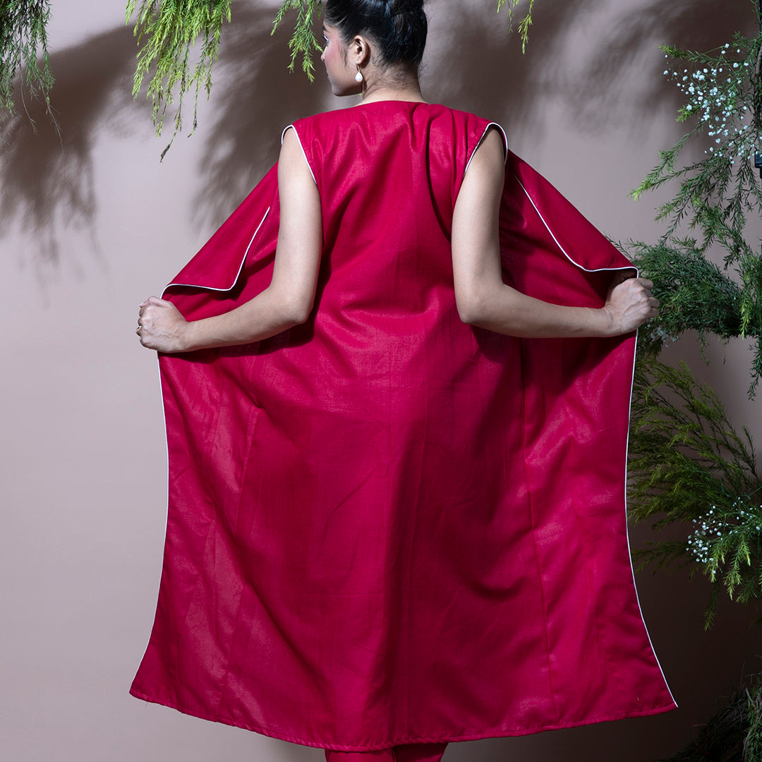 Red sleeveless coordset with jacket
