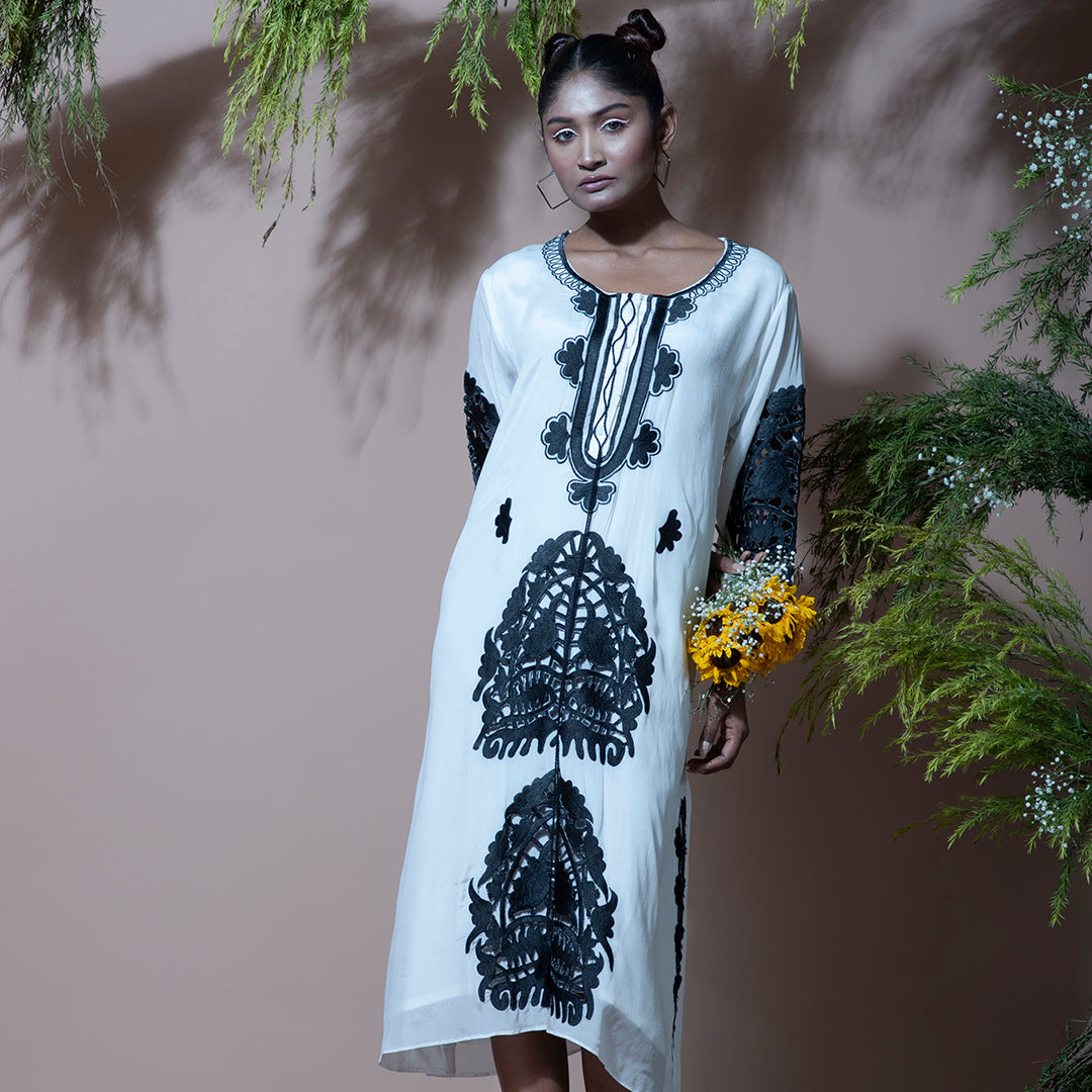 White dress with black cutwork