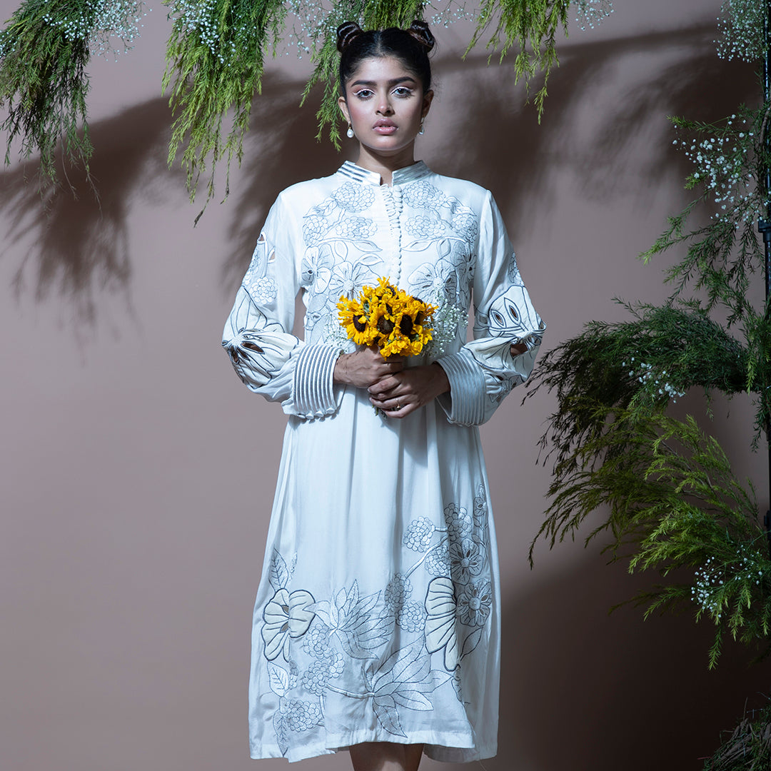 White flower cutwork dress