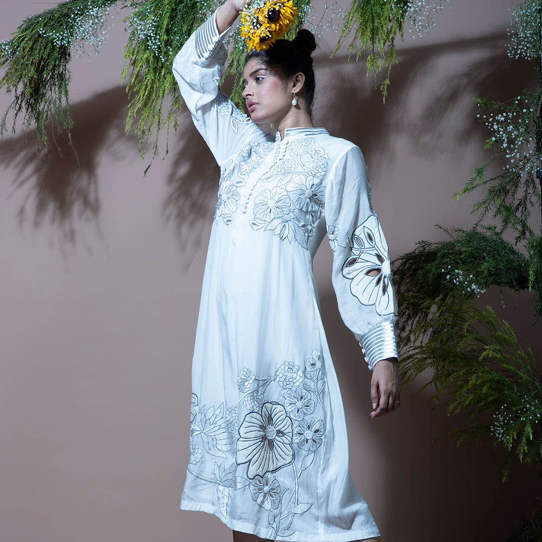 White flower cutwork dress